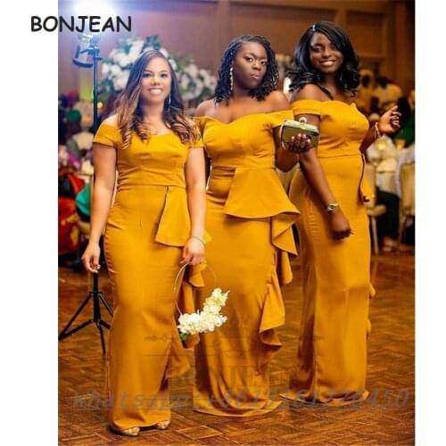 Mermaid Bridesmaid Dresses Elastic Satin Off-The-Shoulder Lace Back South African Bridesmaid Dress Black Girls Party Dress