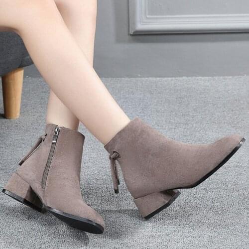 Bowtie suede ankle boots women med-high heels bottines pour les femmes 34-43 plus size winter botas mujer plush boots women 275
