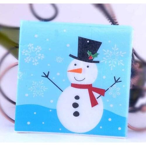 33*33cm 20pcs/lot Blue Christmas Snowman Printed Napkin Snowflake Decoupage Servilletas Napkin Birthday Wedding Party Decor