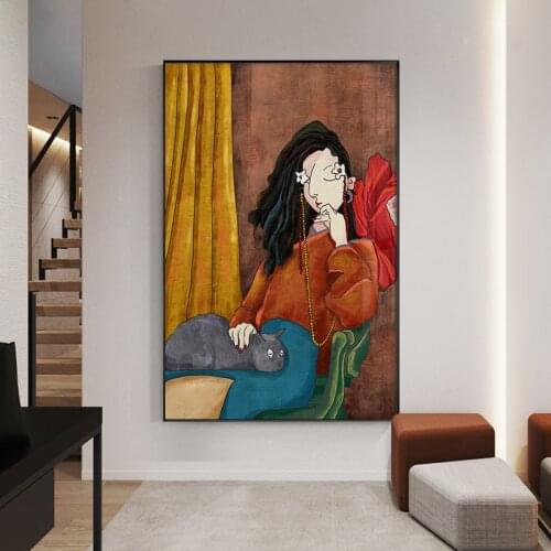 Nordic Vintage Figure Abstract Canvas Painting Wall Art Print Poster Picture Decorative Painting Living Room Home Decoration