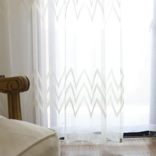 White Wave Modern Curtain Geometric Floating Window Curtain Finished Product Customized Living Room Bedroom Balcony Yarn