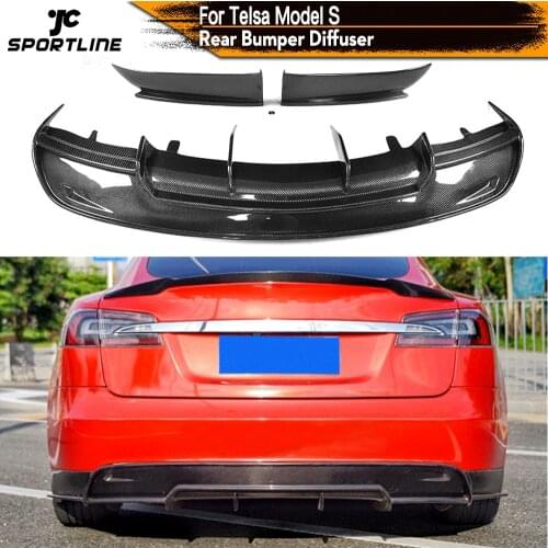 Carbon Fiber Rear Bumper Exhaust Diffuser Lip Spoiler for Tesla Model S Base Sedan 4-Door 2012 - 2015