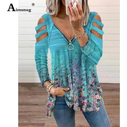 Plus size 5xl Womens T-shirt Hollow Out Sleeve Zipper Tops Ladies Bohemian Flower Print Tees Shirt Autumn Female Loose Tshirt