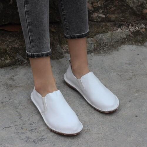 Womens Loafers Slip-on Shoes 100%Genuine Leather Flat Female Shoes Round toe Woman Flats Casual Summer Barefoot Shoes