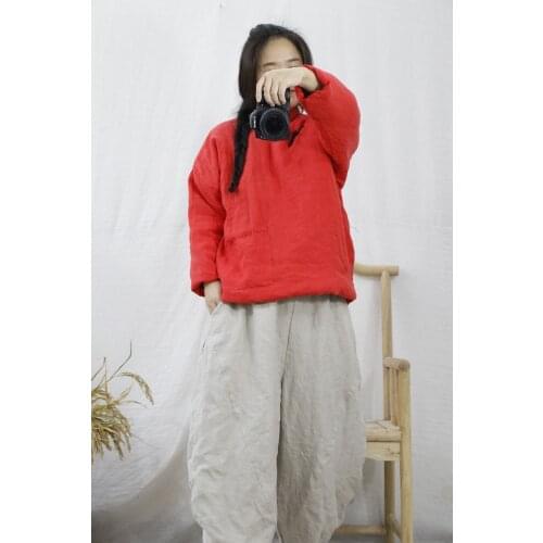 Women Loose Solid Color Cotton Ramie Padded Tops Parkas Outerwear Ladies Vintage Padded Coat Topcoat Female 2020 Winter Coat