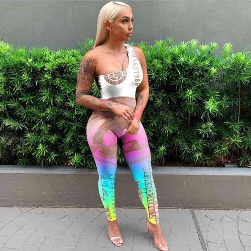 2021 Best Quality Famous Brand Jumpsuits Print One Shoulder Sleeveless Summer Sexy Club Bodycon Rompers