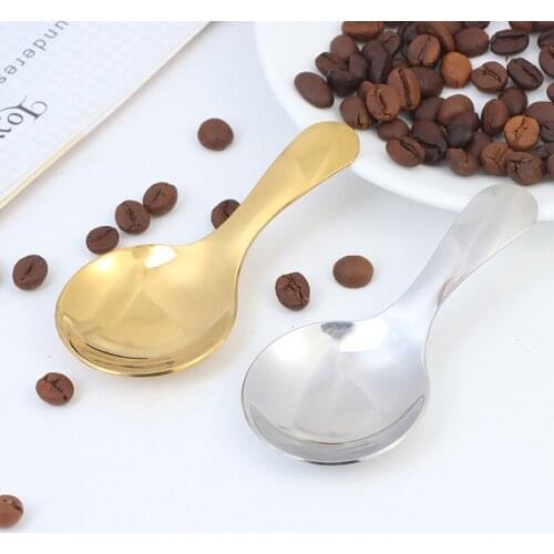 1Pc Cute Stainless Steel Spoon Short Handle Gold Tea Coffee Spoon Kids Spoon Kitchen Condiment Spice Scoop