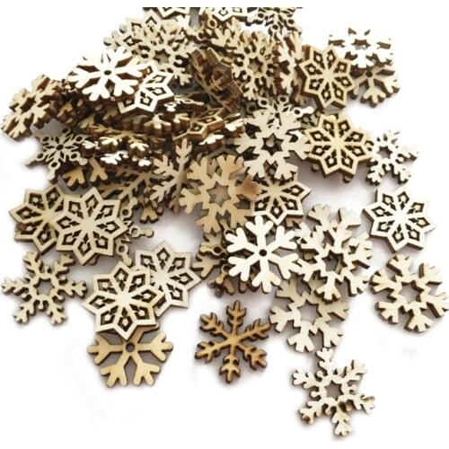 100/50pcs Assorted Pattern Wooden Pieces Christmas Snowflake Cutouts Craft Embellishment DIY Decorative Manual Ornament for DIY