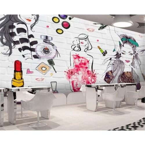 Beibehang Custom 3D wallpaper watercolor brick wall beauty beauty shop cosmetics shop backdrop decoration wallpaper for walls 3d