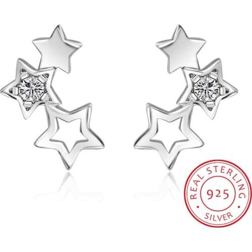 925 Sterling Silver Sparkling Hollow Star Zirconia Stud Earrings Simple Fine Jewelry for Women boucle d'oreille S-E151