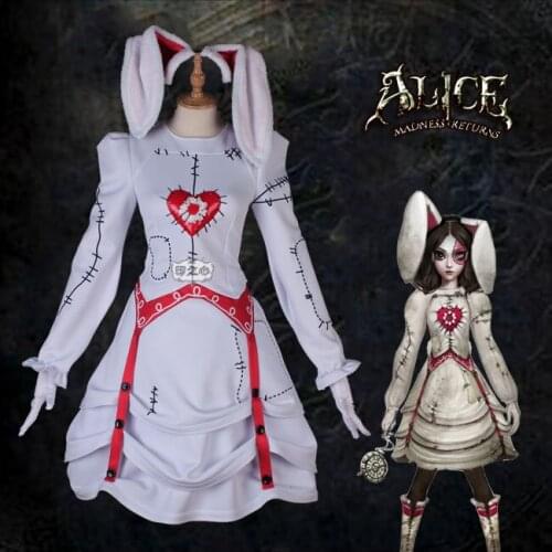 Anime Alice: Madness Returns Alice Bunny Suit Dress+Rabbit Ear Cosplay Costume Halloween Free Shipping 2019 New Customized