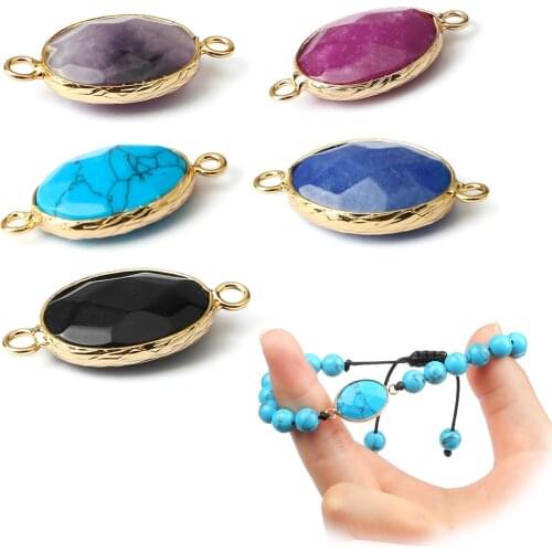 More Style Natural Stone Elliptical Pendant High Quality Alloy Accessories for DIY Bracelet Necklace Handmade Jewelry Making New