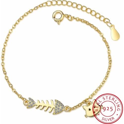 925 Sterling Silver Creative Handmade Cat Fish Bracelets Adjustable For Women Fashion Charming Jewelry Accessories