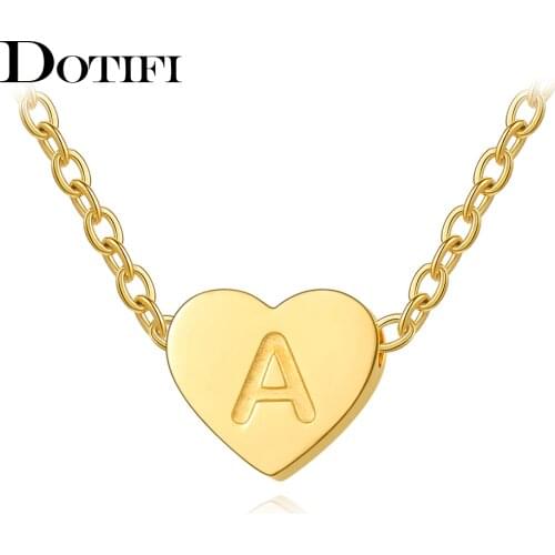 DOTIFI Stainless Steel Necklace Fashion Gold Chain Initial Charms Metal Heart A To Z Letters For Women Single Name Jewelry Gifts
