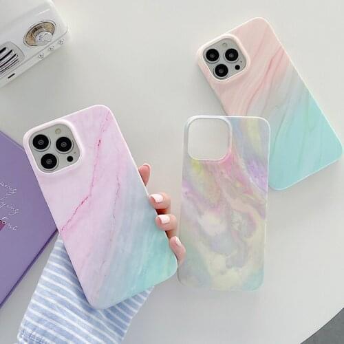 Phone Case For iPhone 11 12 13 Pro X XR XS Max 7 8 Plus SE 2 Luxury Gradient Marble Colorful Soft IMD For iPhone 11 Phone Case