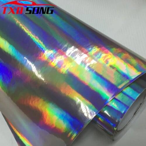 Black/Silver Laser Holographic Chrome Car Styling Wrap Vinyl Film Body Sticker With Air Free Bubble Protect Auto Paint Adhesive