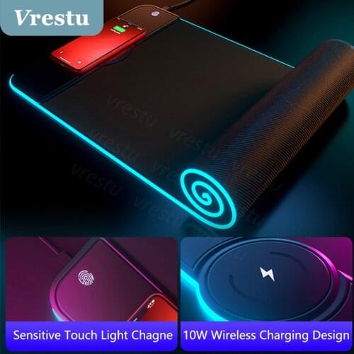 RGB Colorful Light Extended Large Mouse Pad Gaming Mousepad Stitched Cushion with Wireless Charger Mause Carpet Mat for CS Dota