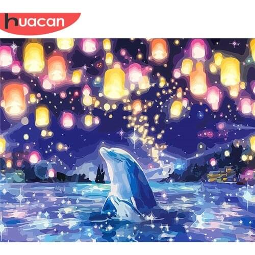 HUACAN Painting By Number Whale Drawing On Canvas Hand Painted Paintings Animal DIY Pictures By Numbers Scenery Kits Home Decor