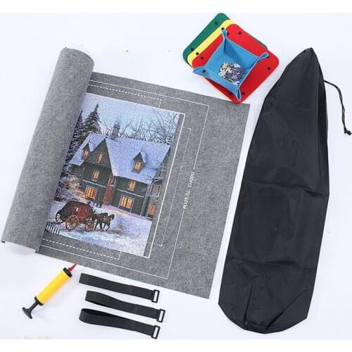 Rollable Jigsaw Puzzle Mat with Storage Bag,Puzzle Roll Mat Board Up to 3000 Pieces Felt Mat Inflatable Tube, Inflator