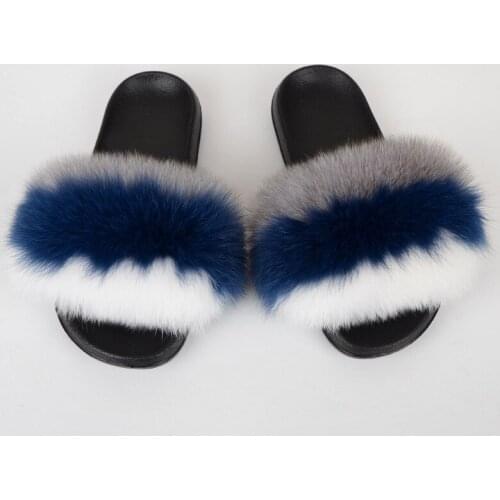 Summer Fluffy Raccoon Fur Slippers Women Real Fox Fur Slides Home Furry Flat Sandals Female Cute Indoor Shoes Ladies Flip Flop
