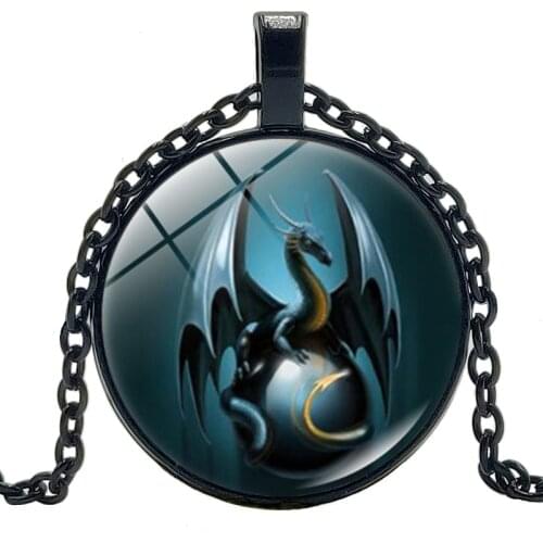 Hot / 2019 New Jewelry Statement Necklace Dragon Creative Time Glass Convex Round Pendant Necklace Childrens Gift