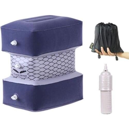 Travel Inflatable Foot Rest Pillow Adjustable Height Portable Leg Rest Pillow Cushion Carrying Bag Airplane Home Car Office Use