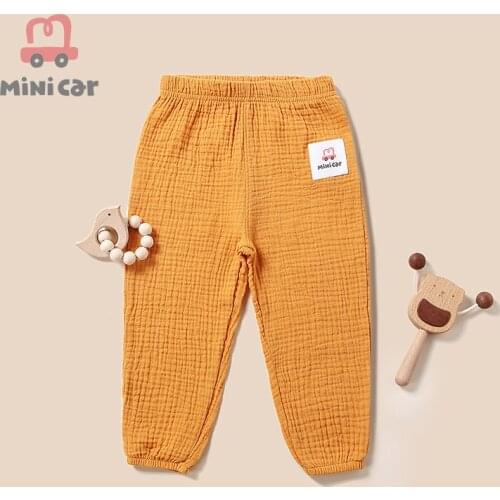 New 2-5y 2021 Autumn Solid Color Linen Pleated Children Ankle-length Pants for Baby Boys Girls Pants Harem Pants for Kids Child
