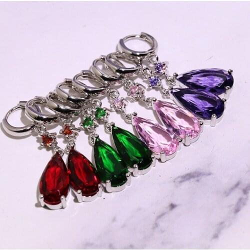 New Earrings for Women Party Dating Luxury Pear-shaped Color Treasure Female Christmas Gift Royal Blue Zircon Earrings