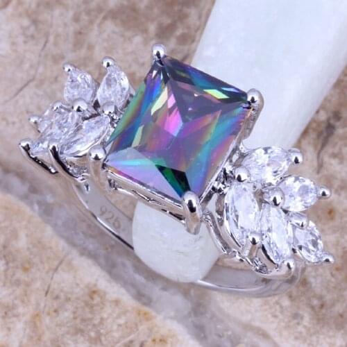 Captivating Rainbow Cubic Zirconia White CZ Silver Plated Ring Size 6 / 7 / 8 / 9 E735