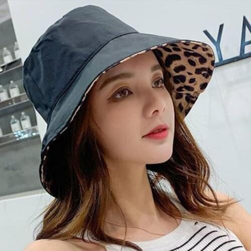 Womens New Fashion Leopard Double-Wearing Bucket Hat Summer Outdoor Travel Casual All-match Foldable Fisherman Hat for Adult