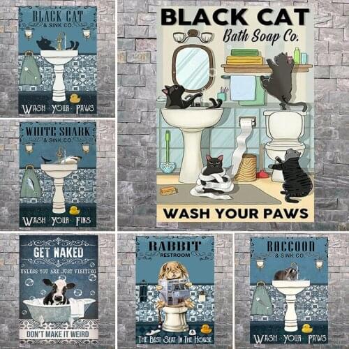 Black Cat Shark Rabbit Raccoon Posters and Prints Print Bathroom Wall Art Toilet Canvas Painting Picture Room Wall Decoration