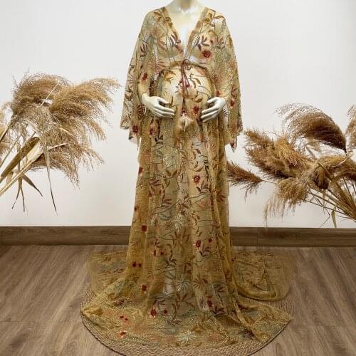 DON&JUDY Elegant Autumn Fall Floral Tulle Maternity Dresses Gowns for Photography Maternity Anniversary Wedding Party Photoshoot