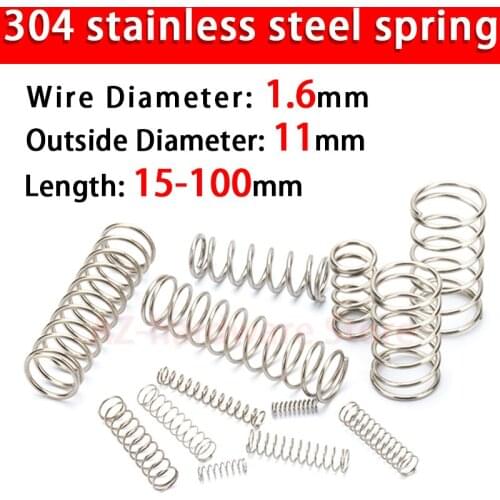304 Stainless Steel Compression Spring Return Spring Steel Wire Diameter 1.6mm Outside Diameter 11mm Pressure Spring 5 Pcs