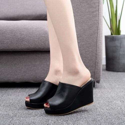 Classic Summer Black White Peep Toe Platform Wedges Sandals Wedges High Heels Slippers Beach Sandals For Women Shoes