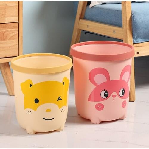 Cute Trash Can Plastic Waste Bin Living Room Garbage Bag Holder Household Dustbin Ktichen Bathroom Bin Home Office Accessories