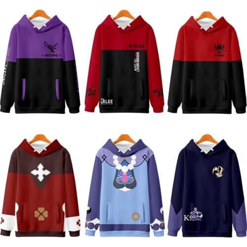 Game Genshin Impact Cosplay Hoodies Keqing Fischl Klee 3D Printing Hooded Sweatshirts Jackets Coats Tops Anime Costumes Autumn