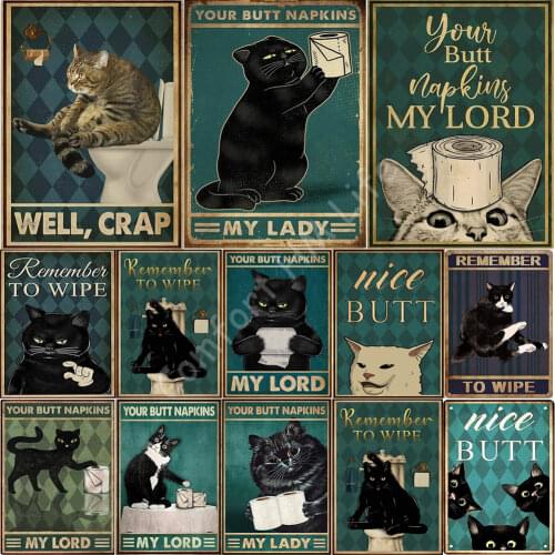 Vintage Restroom Well Crap Cat Poster Art Print Decor for Home Funny Metal Tin Sign Wall Decor Man Cave Bar Retro Metal Vintage