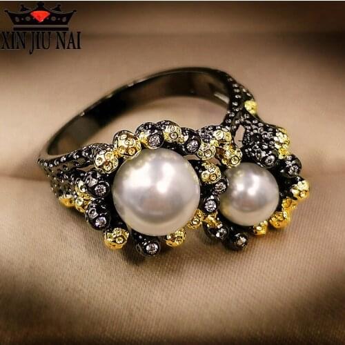 Jewelry mixed batch Baroque pearl ring original design Italian craftsmanship noble flower-shaped two-color S925 accessories