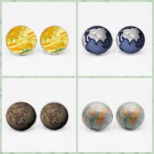 Earth World Map Seven Oceania Gold Time Glass Cufflinks Globe Map Mens Shirt Charm Globe Cufflinks DIY Photo Custom