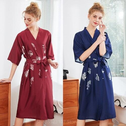 Women Bridesmaid Robes Silk Pajamas with Belt V-neck Spring Summer Dress 2021 Floral Printed Comfy Breathable Nightgown Girls