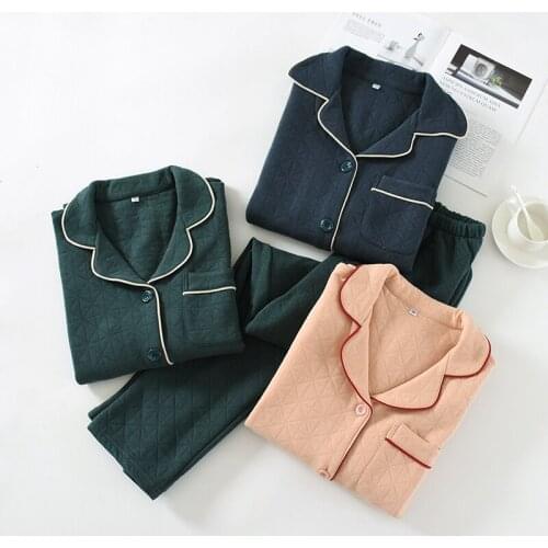 Women and Men Casual Comfortable Soft Couples Pajamas Winter Warm Breathable Knitted Cotton Pajama Home Sleepwear Loungewear