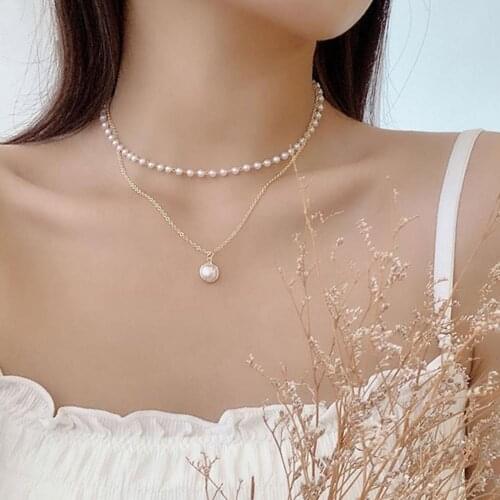 Circle Necklaces Double-layered All-match Elegant Comfortable Electroplating Faux Pearls Women Bracelet for Dating