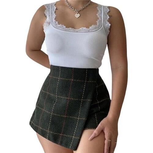 2021 Fashion Trend Womens Sexy Lace Trim Camisole Sleeveless Backless Square Neck Solid Color Rib Knit Crop Tank Tops Vest