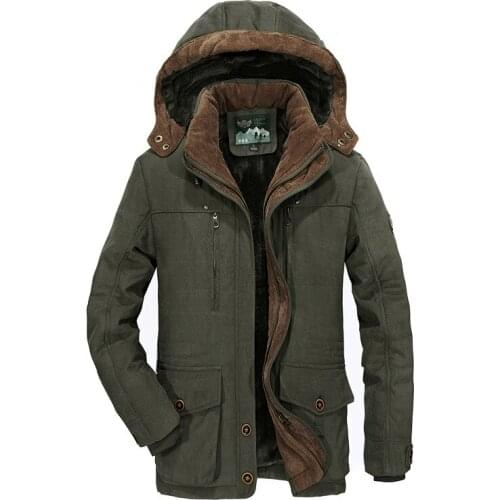 Winter Jacket Mens Thick Warm Multi-pocket middle-aged man hooded Windbreaker Jacket And coat plus size 6XL Mens Military Coat