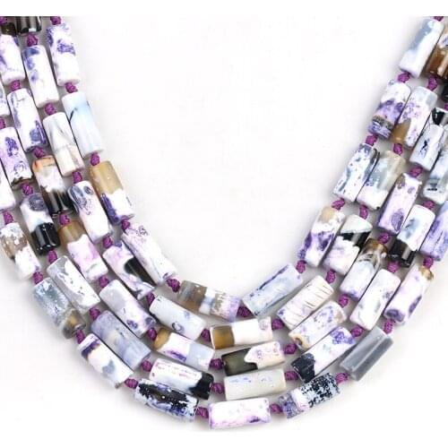 15'' 10*12mm Natural Cylinder Purple White Fire Agates Loose Spacer Beads For Jewelry Making DIY Necklace Bracelet Accessories