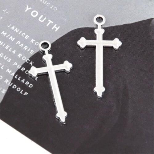 15Pcs Silver Color Religious Cross Charms Jesus Christian Pendant Making Handmade Earrings Jewelry Supplies 28X14mm A3277