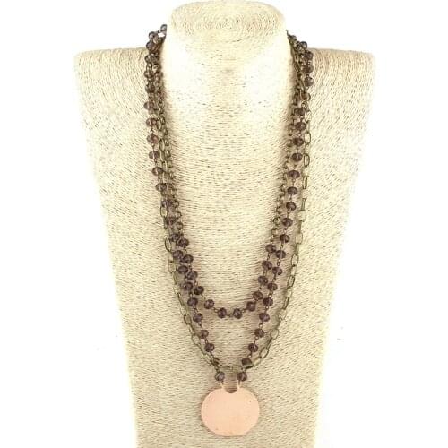 Free Shipping Fashion 3 Layer Multiple Crystal Rosary Link & Chain Wafer Pendant Necklaces