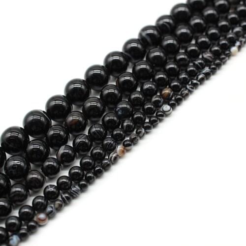 4 6 8 10 12 14MM Natural Black Stripes Agates Stone Beads natural black agtes loose spacer beads for Jewelry Making bracelet diy