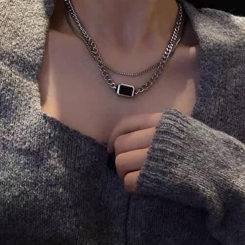 Neck Chains Stainless Steel Necklace for Men Women Layered Chain Necklace Cube Chain Chokers Punk Choker Padlock Goth Jewelry