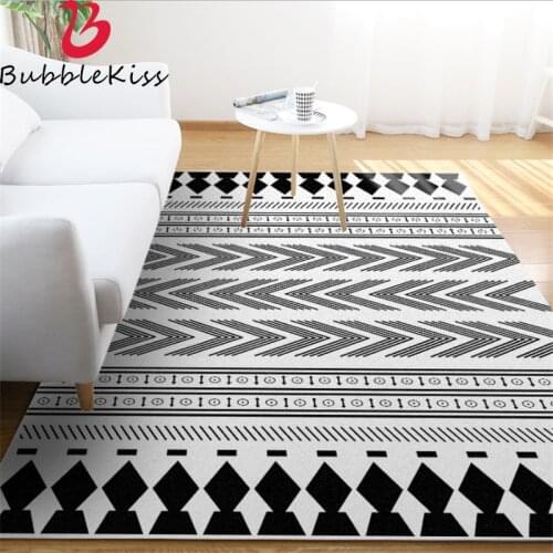 Bubble Kiss Black White Polyester Area Rug For Bedroom Ethnic Style Bohemian Geometric Diamond Carpet Living Room Decor Mats